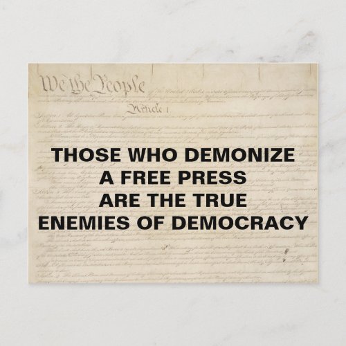 Demonize Press Enemy of Democracy First Amendment Postcard