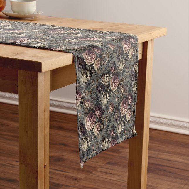 Demons of Delinquency – Gothic Floral Design Short Table Runner (In Situ)