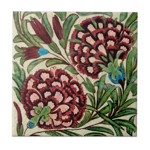 DeMorgan Persian Style Floral Repro Antique HP Ceramic Tile