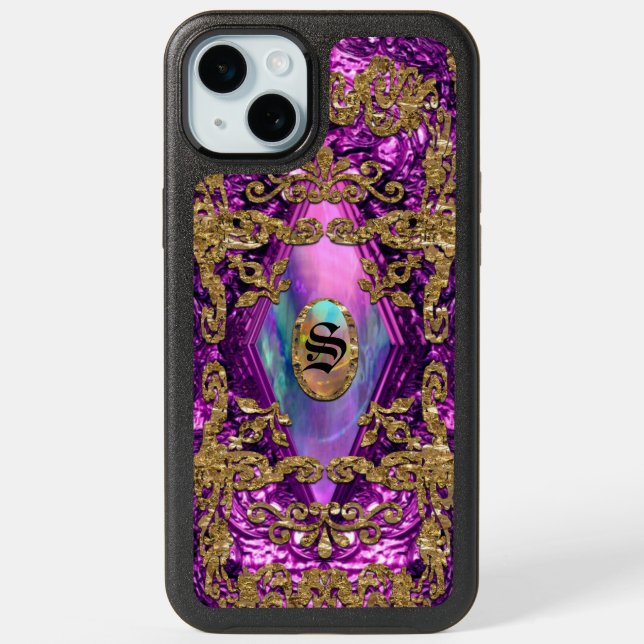 Dempsey Plum Elegant Monogram iPhone 15 Plus Case (Back)