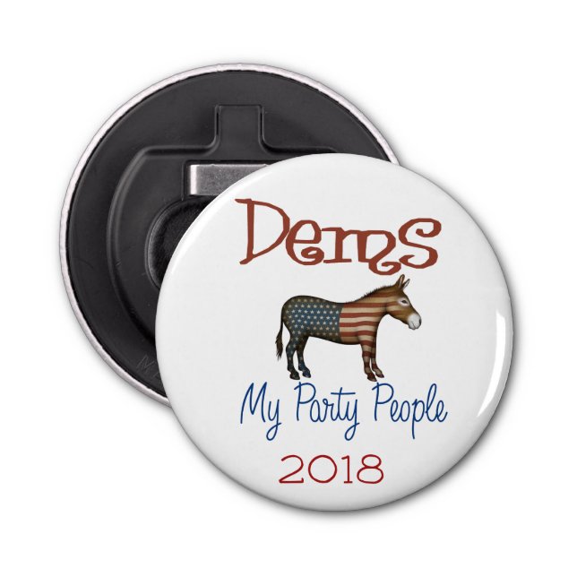 DEMS My Party Patriotic Donkey Design Bottle Opener (Front)