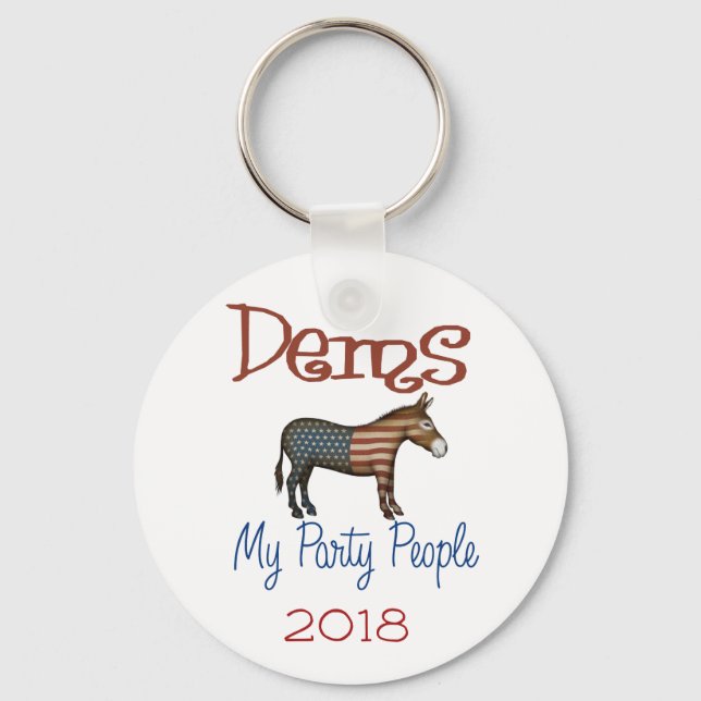 DEMS My Party Patriotic Donkey Design Keychain (Front)