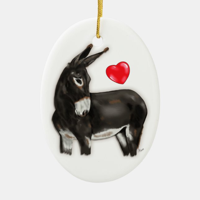 Demure Donkey Memorial Keepsake Ceramic Ornament (Front)