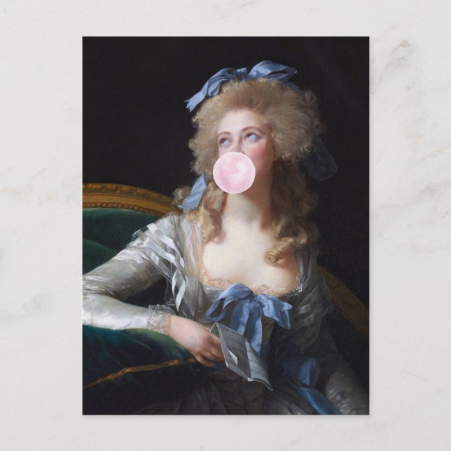 Demure with Pink Bubble Gum Postcard (Front)