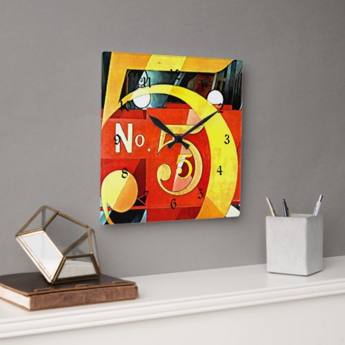 Demuth I Saw the Figure 5 in Gold Square Wall Clock
