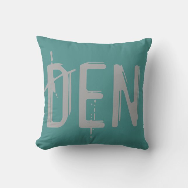 DEN Airport Grunge Typography Throw Pillow (Front)