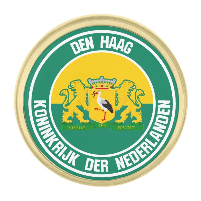Den Haag Round Emblem Gold Finish Lapel Pin (Front)