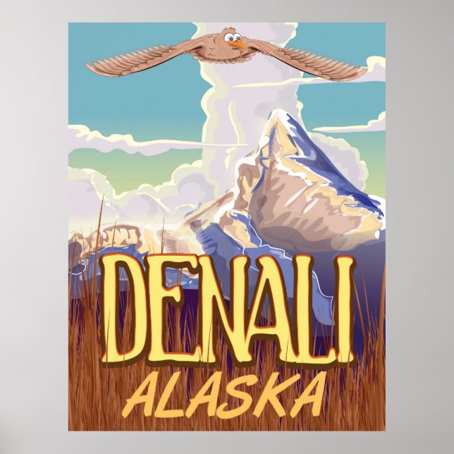 Denali Alaska cartoon vintage travel poster (Front)