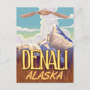 Denali Alaska cartoon vintage travel poster Postcard