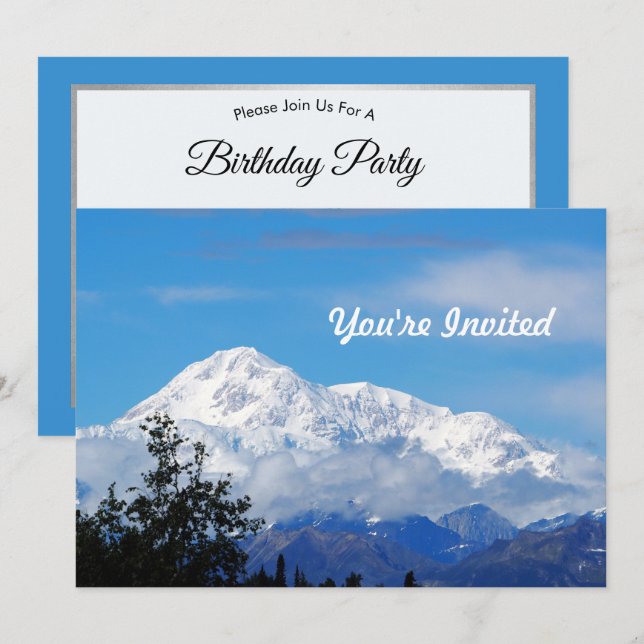 Denali Alaska Mountain Snow Photo Birthday Invitation (Front/Back)