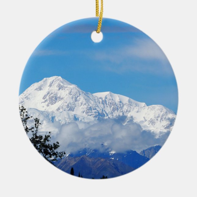 Denali Alaska Mountain Snow Photo Ceramic Ornament (Front)