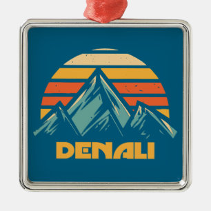 Denali Alaska Retro Turquoise Metal Ornament