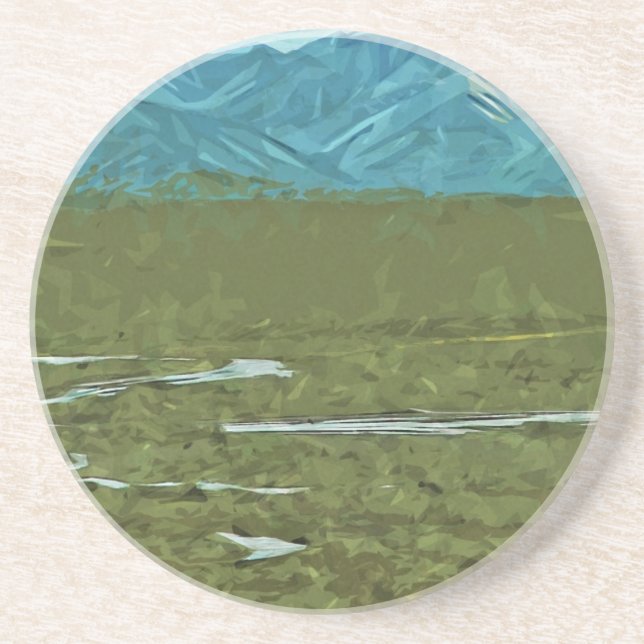 Denali Alaska Rivers Abstract Impressionism Sandstone Coaster (Front)