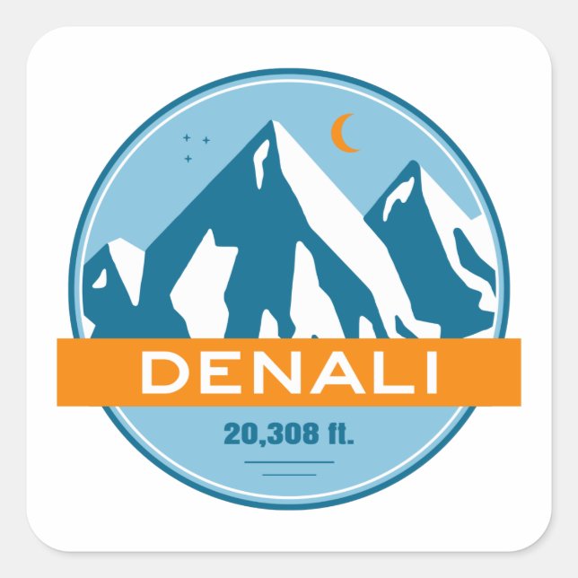 Denali Alaska Stars Moon Square Sticker (Front)