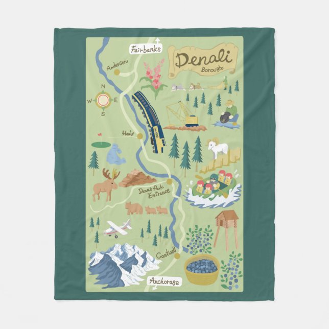 Denali Borough Map Fleece Blanket (Front)