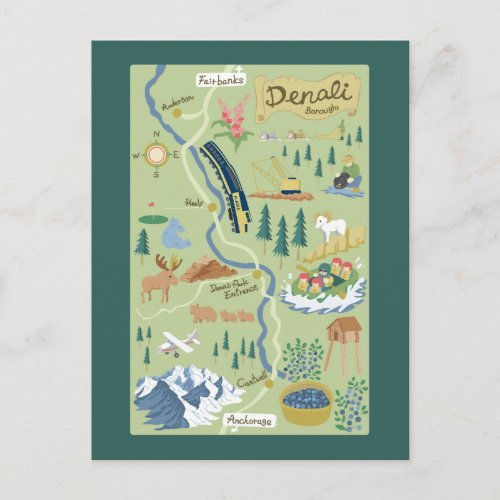 Denali Borough Map Postcard