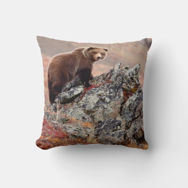 Denali Brown Bear Throw Pillow (Front)