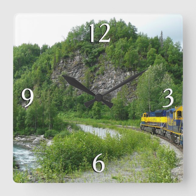 Denali Express Alaska Train Vacation Photography Square Wall Clock (Front)