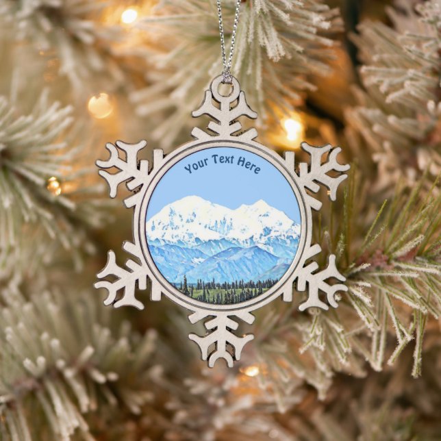 Denali (Mt. McKinley) Snowflake Pewter Christmas Ornament (Tree)