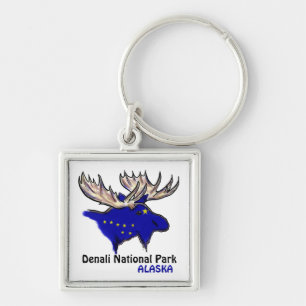 Denali National Park Alaska blue elk flag keychain