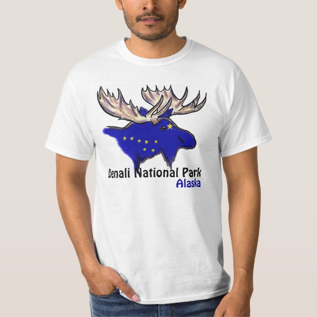 Denali National Park Alaska flag elk value tee (Front)