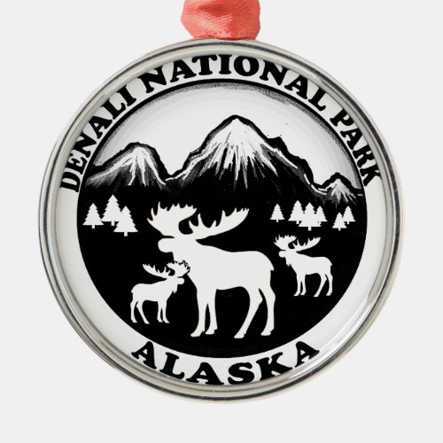 Denali National Park Alaska moose circle Metal Ornament