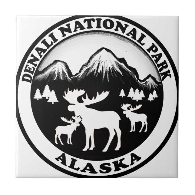 Denali National Park Alaska moose circle Tile (Front)