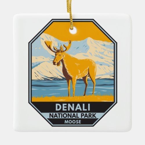 Denali National Park Alaska Moose Vintage Ceramic Ornament