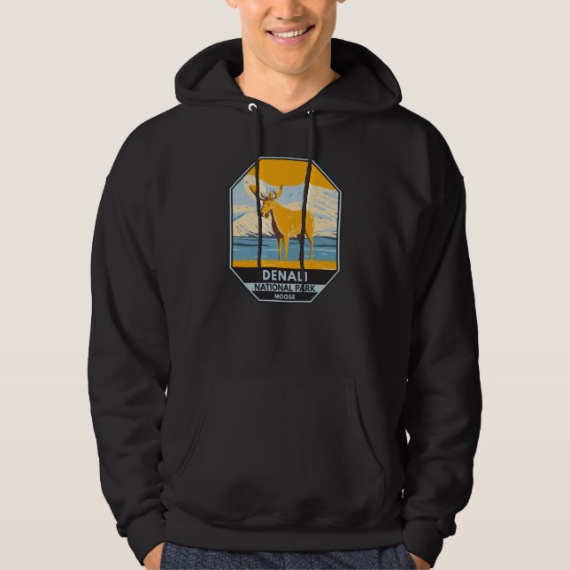 Denali National Park Alaska Moose Vintage Hoodie (Front)