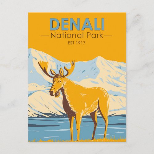 Denali National Park Alaska Moose Vintage Postcard