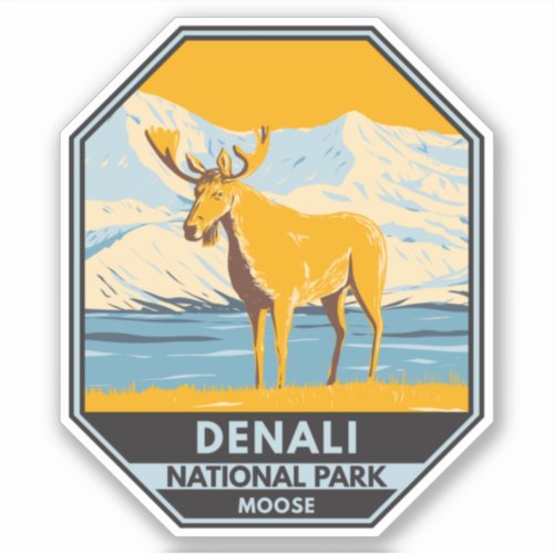 Denali National Park Alaska Moose Vintage Sticker