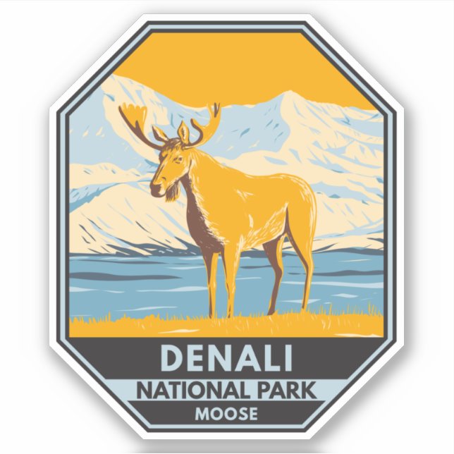 Denali National Park Alaska Moose Vintage Sticker (Front)