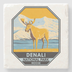 Denali National Park Alaska Moose Vintage Stone Coaster