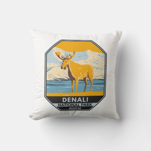 Denali National Park Alaska Moose Vintage Throw Pillow