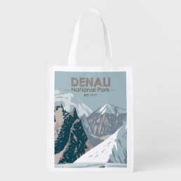 Denali National Park Alaska Mount Hunter Vintage Grocery Bag