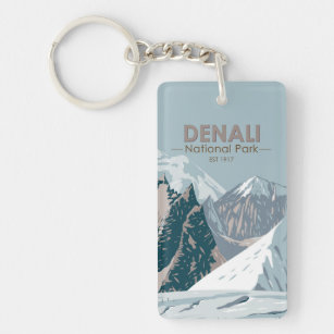 Denali National Park Alaska Mount Hunter Vintage Keychain