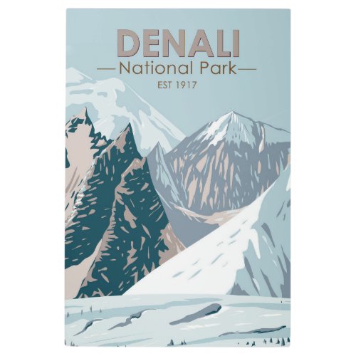 Denali National Park Alaska Mount Hunter Vintage  Metal Print
