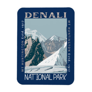 Denali National Park Alaska Mount Huntington Retro Magnet