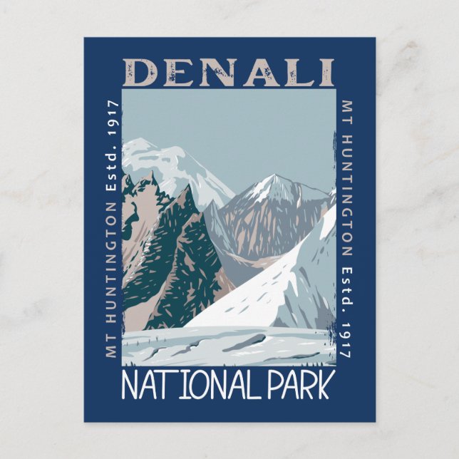 Denali National Park Alaska Mount Huntington Retro Postcard (Front)