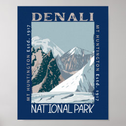 Denali National Park Alaska Mount Huntington Retro Poster