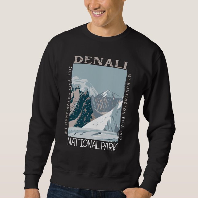 Denali National Park Alaska Mount Huntington Retro Sweatshirt (Front)