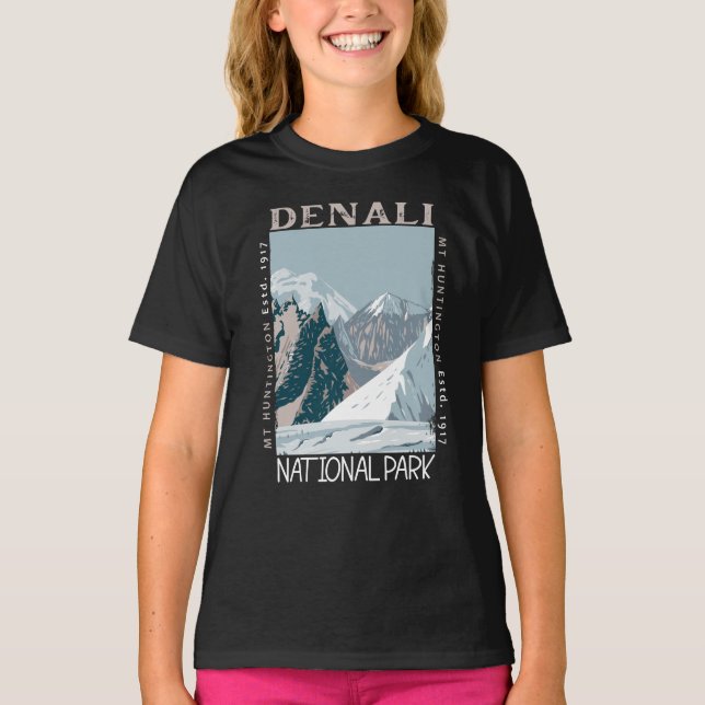 Denali National Park Alaska Mount Huntington Retro T-Shirt (Front)