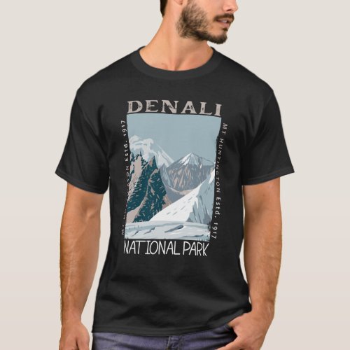 Denali National Park Alaska Mount Huntington Retro T_Shirt