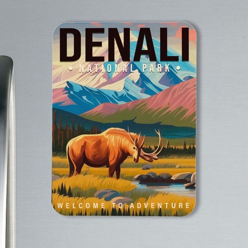 Denali National Park Alaska Mountain landscape Ski Magnet