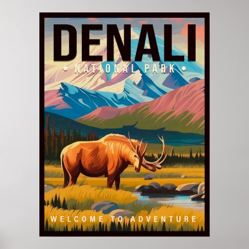 Denali National Park Alaska Mountain landscape Ski Poster