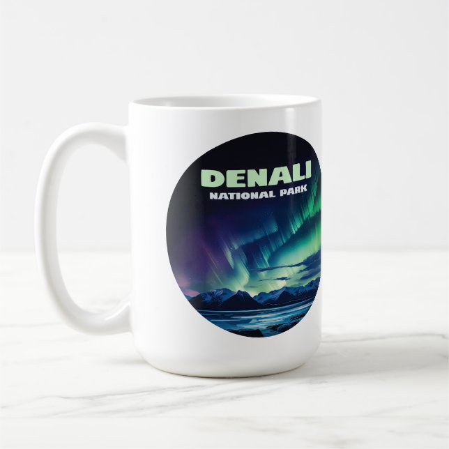Denali National Park Alaska Northern Lights Retro Coffee Mug (Left)