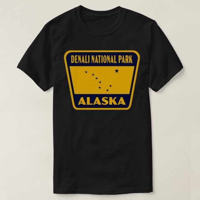 Denali National Park Alaska Retro Badge Blue T-Shirt (Design Front)