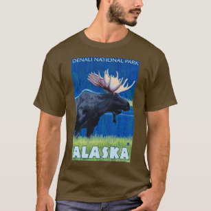 Denali National Park Alaska Vintage Travel Moose T-Shirt