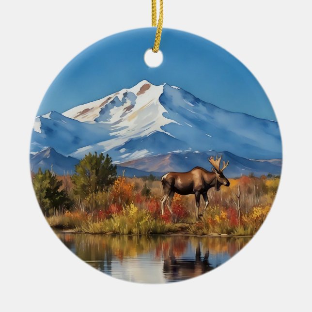 Denali National Park Alaska Watercolor Ceramic Ornament (Front)