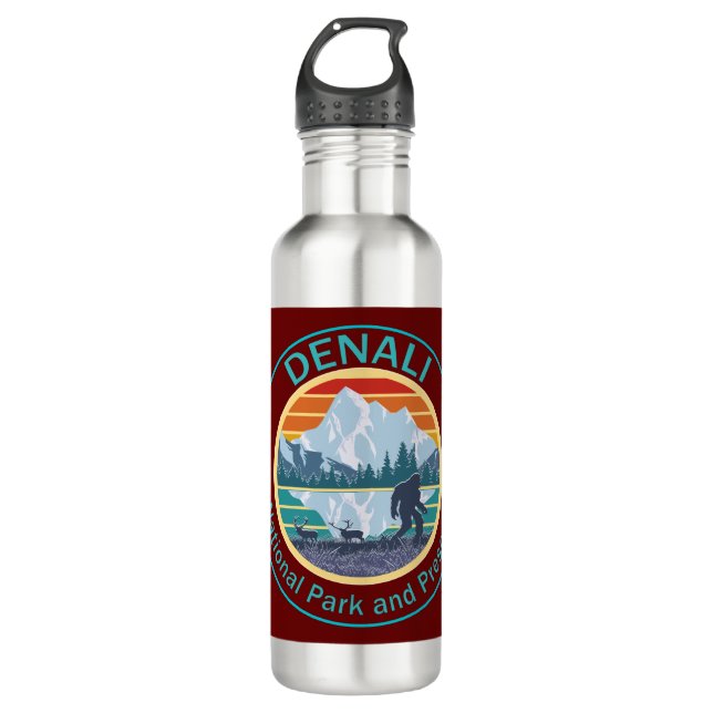 Denali National Park and Preserve Bigfoot Stainless Steel Water Bottle (Front)